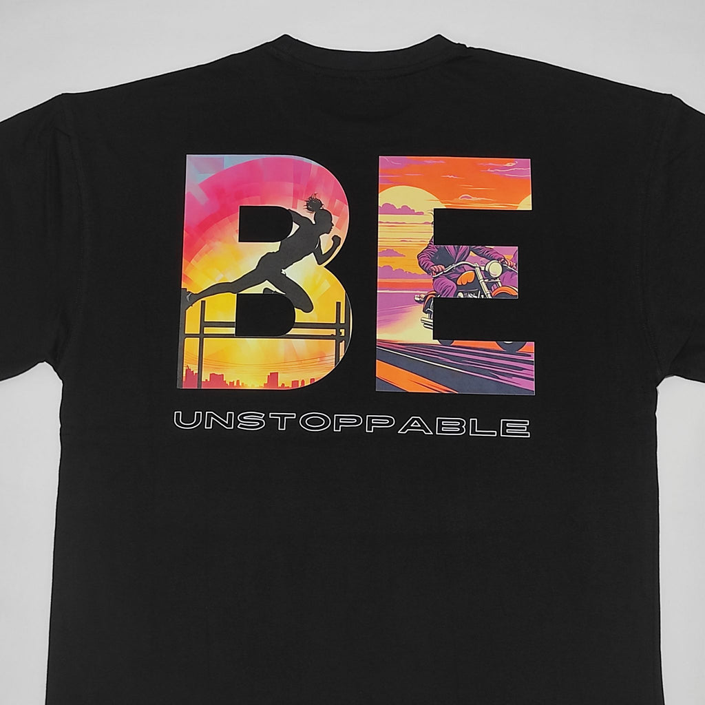 BE UNSTOPPABLE Premium Unisex Oversized Tee | Retro Sunset Drop