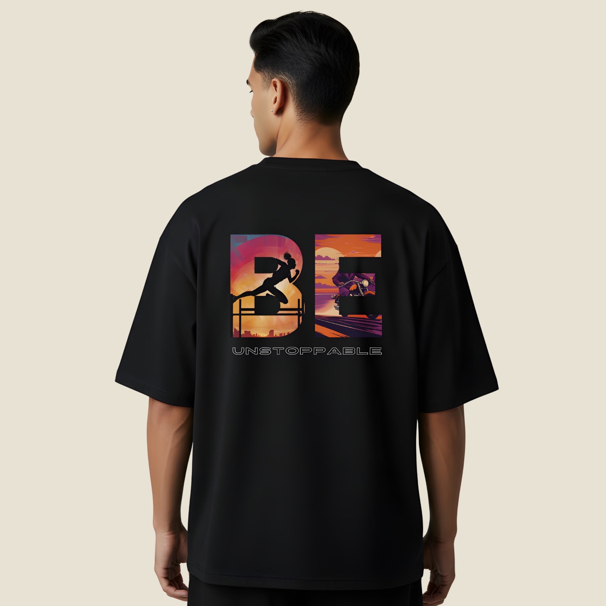 BE UNSTOPPABLE Premium Unisex Oversized Tee | Retro Sunset Drop