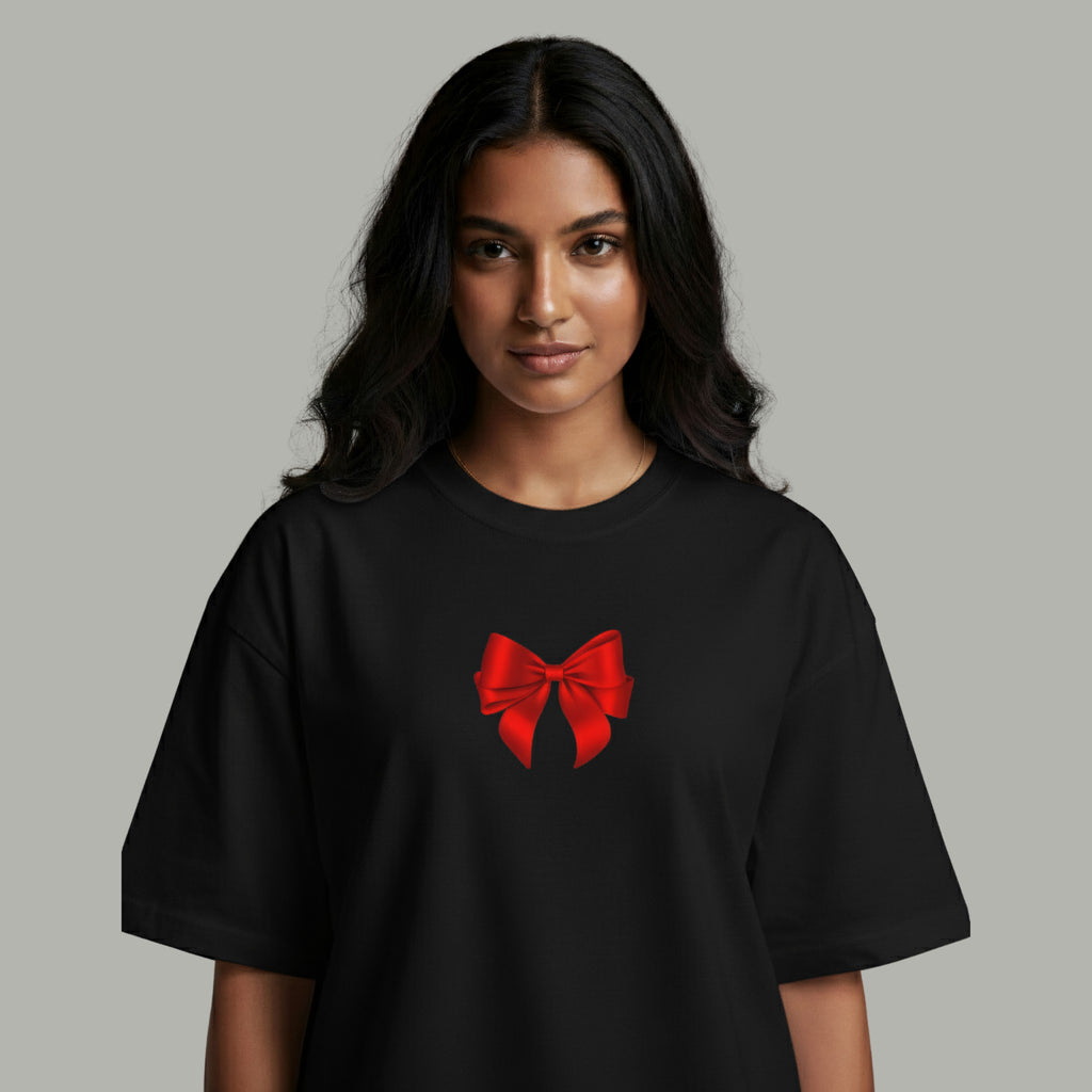 Luxe Red Bow Oversized Tee | Premium Streetwear