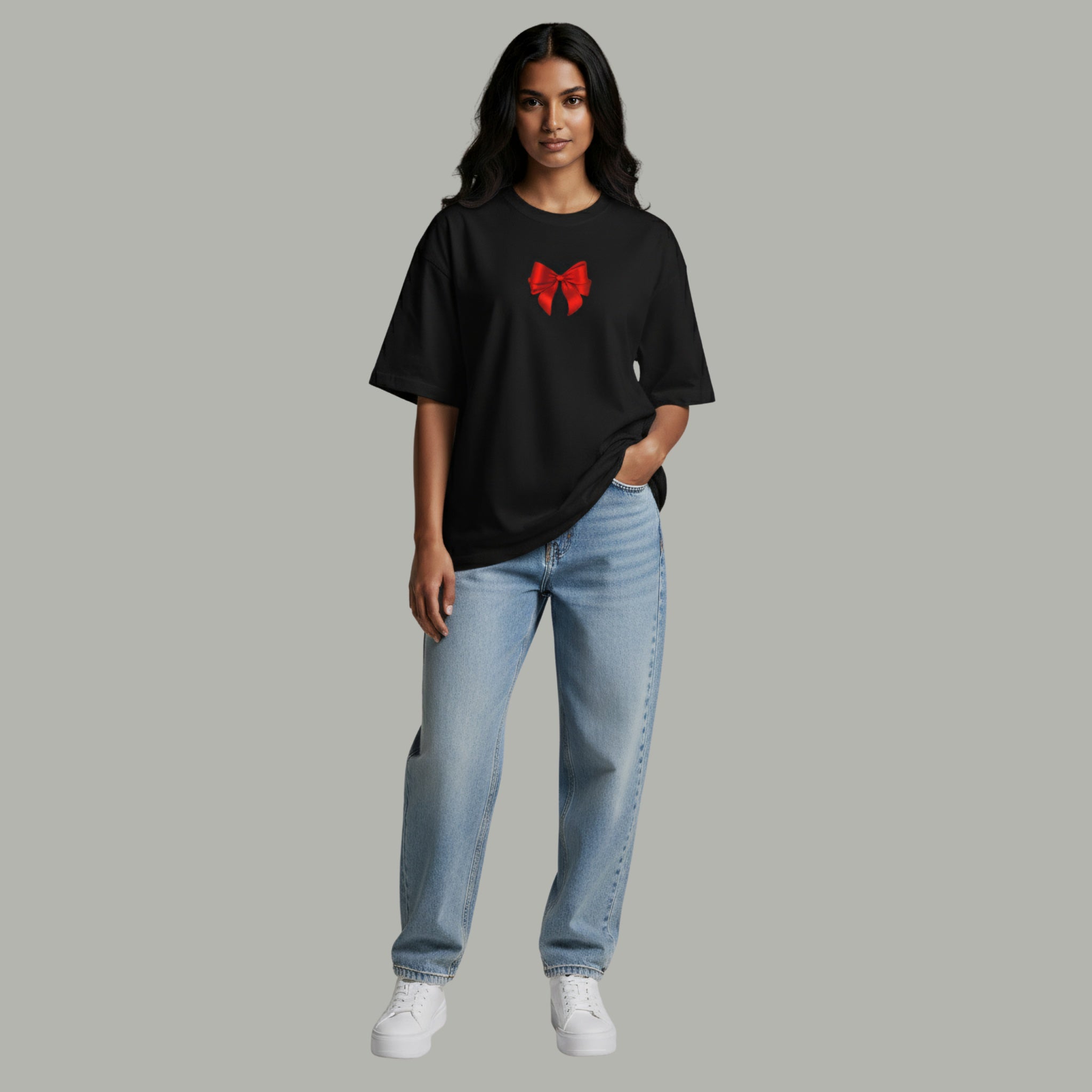Luxe Red Bow Oversized Tee | Premium Streetwear