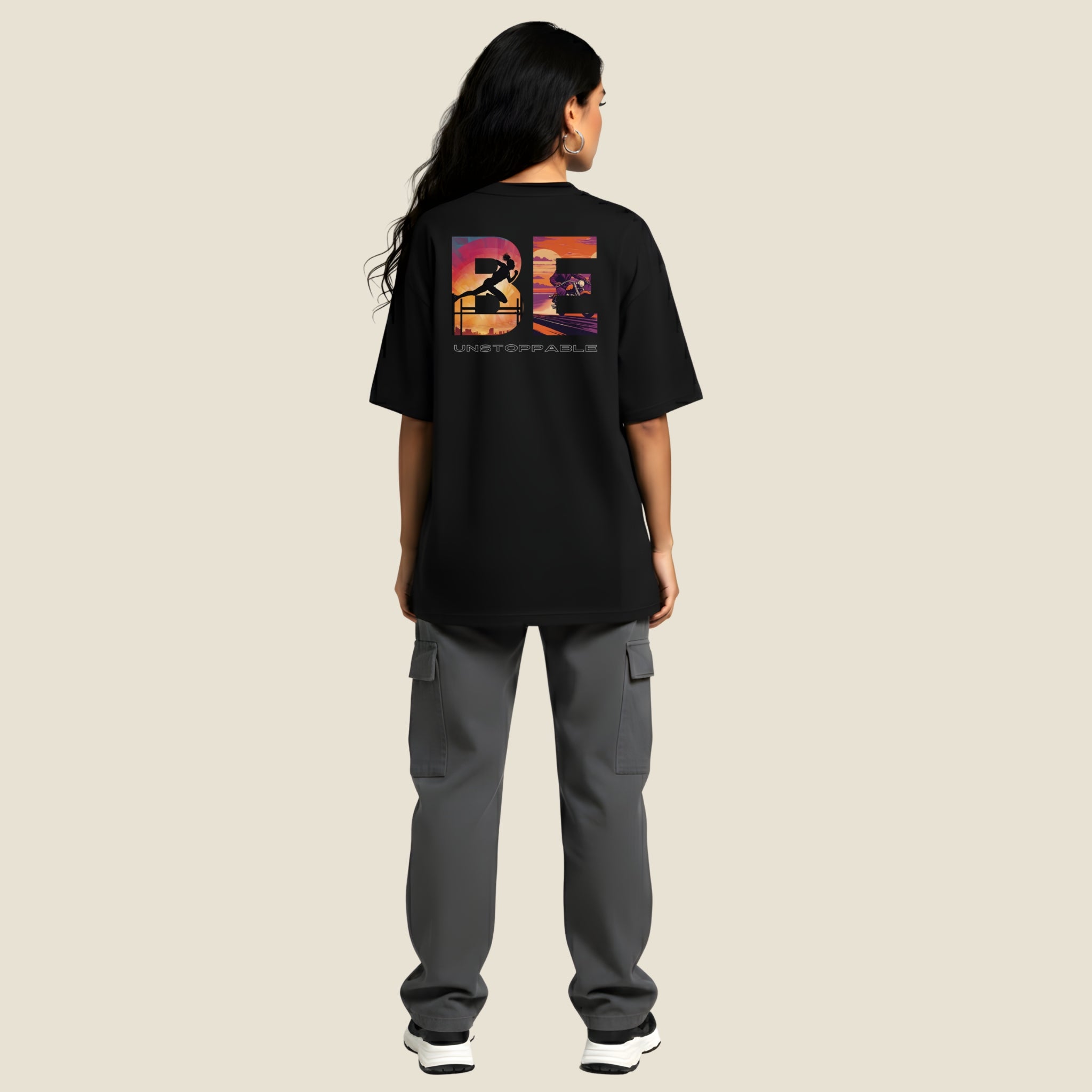 BE UNSTOPPABLE Premium Unisex Oversized Tee | Retro Sunset Drop